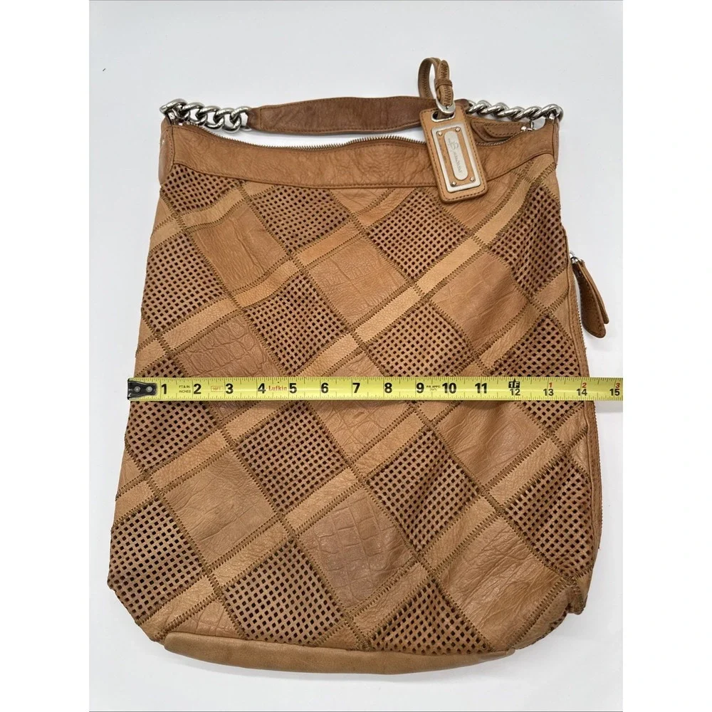 B Makowsky Handbag Thick‎ Leather Brown Deep Hobo Tote Boho Side Zip Pocket